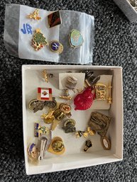 Box Of Assorted Pins, Some Military And Police