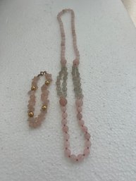 14 Inch Rose Quartz Necklace And Bracelet