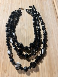 Vintage Black Multi Stream Beaded Necklace