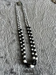 Vintage Glass Beaded Necklace Black And White