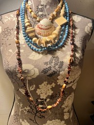 Wood Bead And Shell Necklaces