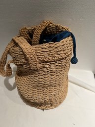 Vintage Straw Bucket Bag, 14 Inches Tall