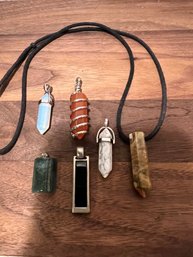 Lot Of Gemstone And Crystal Point Pendants