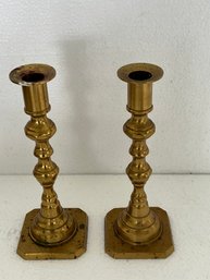 Pair Of 8 Inch Brass Candlesticks Marked Japan