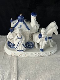 Blue Delft Style Horse And Carriage