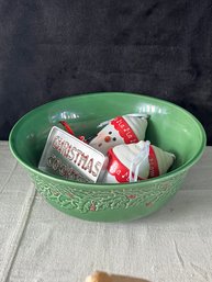 10 Inch Diameter Christmas Bowl Filled With Ornaments