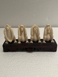 Vintage Japanese Four Wise Monkeys, 6 X 1 1/2 X 3 Tall.