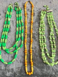 Vintage Plastic Necklaces Green Orange