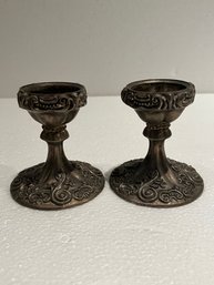 Vintage Godinger Candle Holder Pair Ornate Baroque Design Nice Patina