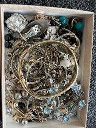 Box Of Assorted Gold And Silver Tone Jewelry