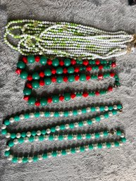 Five Beaded Necklaces With Green Tones