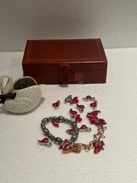 Ladies Red Hat Society Pins In A Vintage Jewelry Box