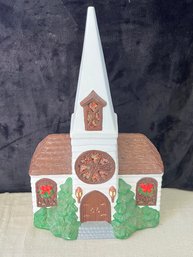 Vintage Ceramic Church With Stained Glass 18 Inches Tall