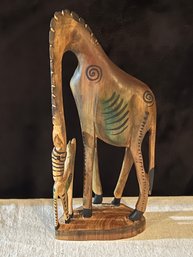 Vintage 12  Giraffe With Baby From Kenya Made Of Muhuhu Wood