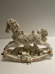 Large Porcelain Musical Holiday Rocking Horse