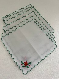 Set Of Six Poinsettia Vintage Holiday Dinner Cocktail Napkins