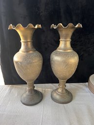 Vintage Tall Brass Vases From India Peacock