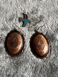 Turquoise Bird, Copper Earrings