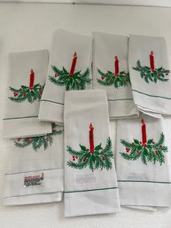 Set Of Seven Vintage Embroidered Poinsettia Dinner Napkins