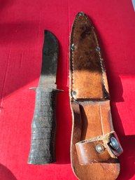 Remington Dupont USA RH4 Fixed Blade Hunting Knife 1920s Leather Sheath Antique