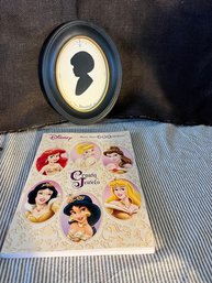 Vintage Silhouette Cut Paper Framed Girl And Disney Book