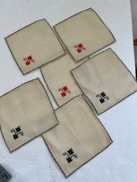 Vintage Embroidered Set Of Six Cocktail Napkins, 6 X 6