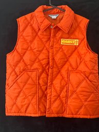 Vintage Swingster Quilted Puffer Vest - GARST Seeds Patch - Blaze Orange - Large