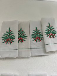 Set Of Four Vintage Embroidered Poinsettia Dinner Napkins