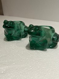 Pair Of Indiana Glass Frog Candleholders