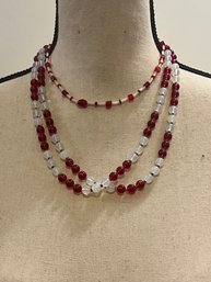 Pair Of Vintage Red Glass Bead Necklaces