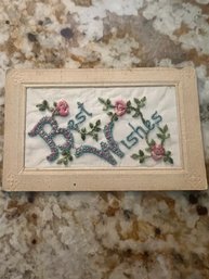Best Wishes Floral Embroidered Vintage Postcard