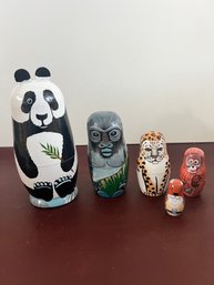 Wild Animals 5 Piece Vintage Nesting Dolls Panda Matryoshka 6'