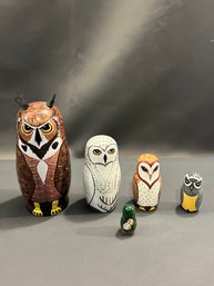 Vintage Owl 5 Piece Nesting Doll Matryoshka 6'