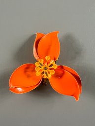 Vintage 3.5 Inch Orange Floral Brooch