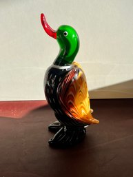 Vtg Italian Murano Art Glass Multi-Color Duck Figurine W Gold Or Silver Flake