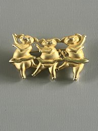 Three Dancing Pigs Brooch Signed