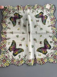 Antique Butterfly Linen Hankie 12x14 Unused Still W Tags