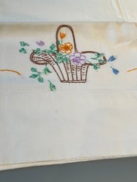 Vintage Needlepoint Pillowcase Flower Basket