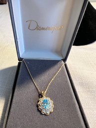 Gorgeous 14k Gold 3.09g Aquamarine Diamonique CZ Necklace
