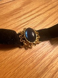 Gothic Style Choker Necklace W Blue Cabachon