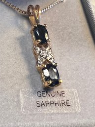Sapphire Necklace 18 Karat Over Sterling Silver 925. 3.5g