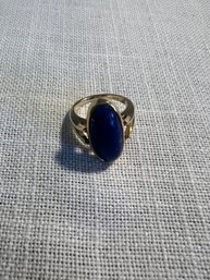 !! STULLER 14K Yellow Gold 8.25g Oval Lapis Lazuli Ring Sz 7.25 Art Deco!  Tested And Marked
