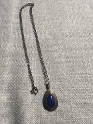 Vintage Sterling Silver 925 Necklace Blue Cabachon