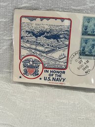 United States NAVY Honored, 1945 First Day Of Issue With Block Of 4 Stamps