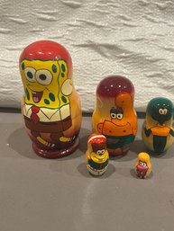 Sponge Bob Square Pants Handmade Signed Russia Nesting Dolls 4'