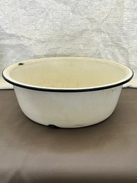 Enamelware Original Bowl. White W/Black Rim Wash Basin Bowl/Pan. Antique