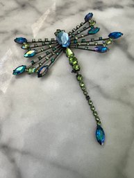 Statement DRAGONFLY Insect Blue/Green Crystal Huge Brooch Pin
