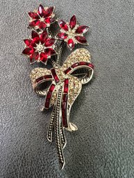 AVON 2013 Poinsettia Flower Sparkling Christmas Red Rhinestone Brooch Pin