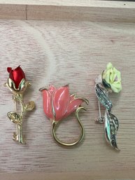 Three Vintage Rose Pins