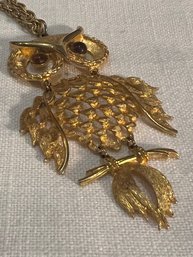 Vintage 1970s Articulated Dangle Owl Statement Necklace